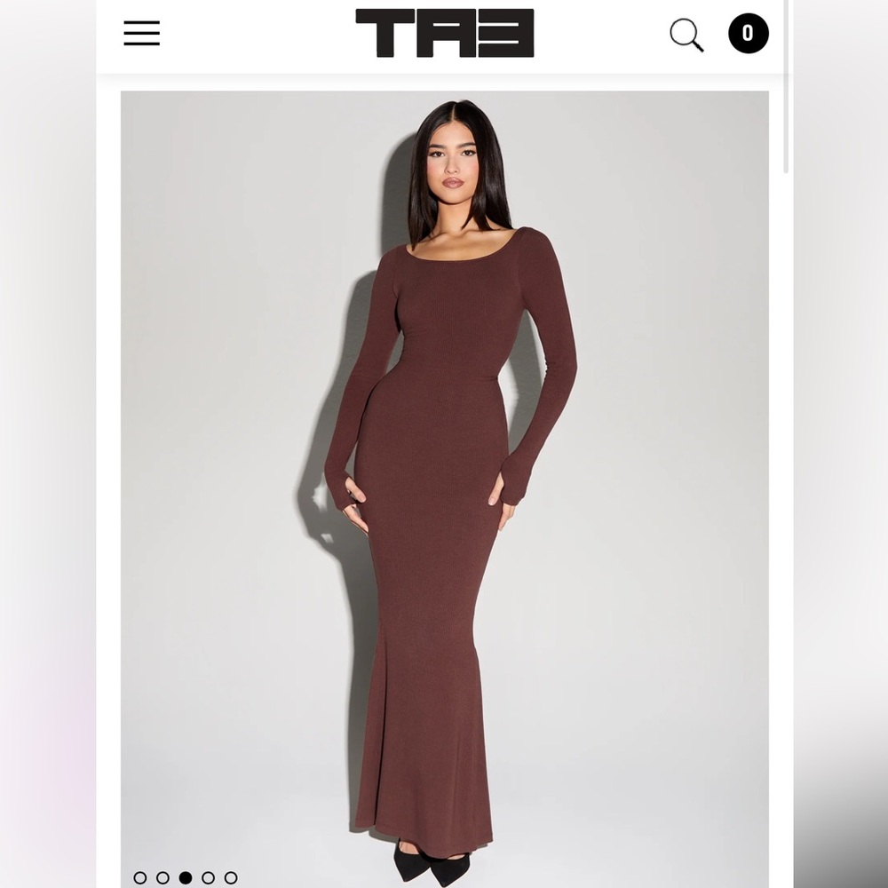 TA3 Scoopy Long Sleeve Rib Mermaid Dress - Mocha